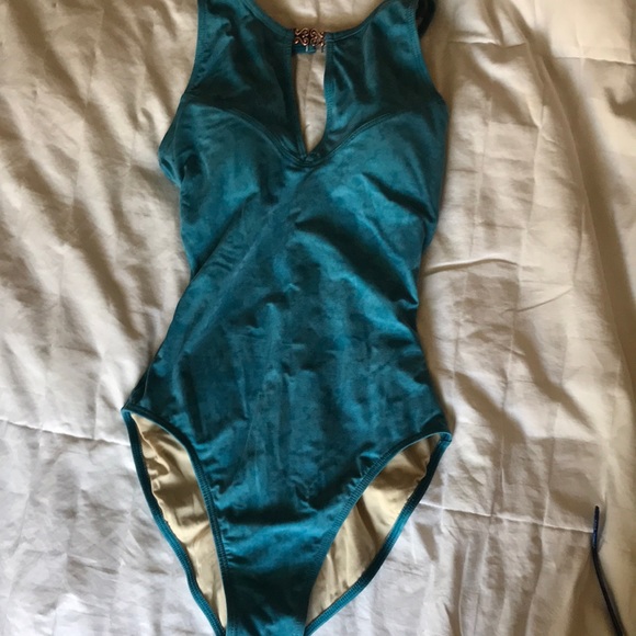 Pilpel one piece bathing suit.  Deep aqua suede like material. - Picture 7 of 7